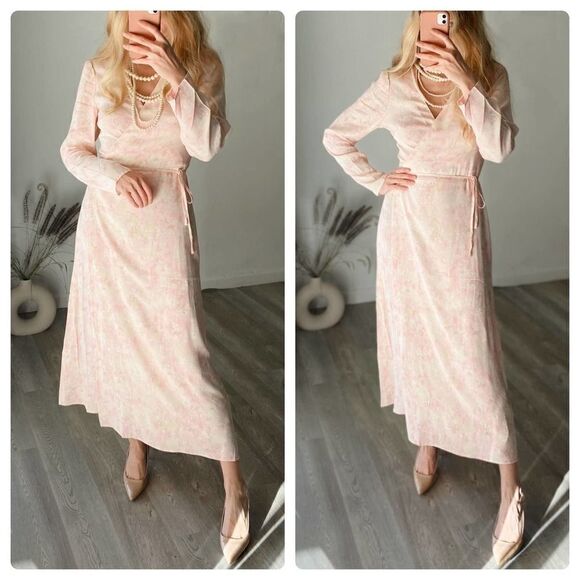 H&M Rayon Wrap Dress Light Pink New Midi Flowy - Picture 2 of 4